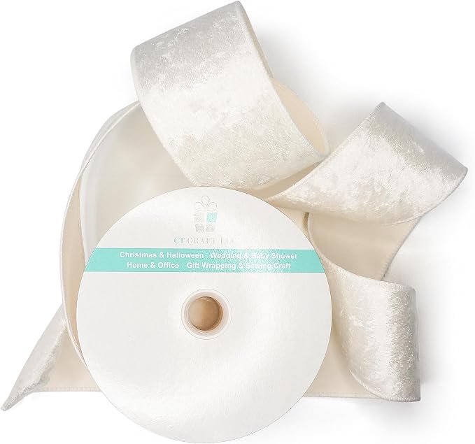Ivory Velvet Ribbon 2.5 Inch x 10 Yards - Image 3