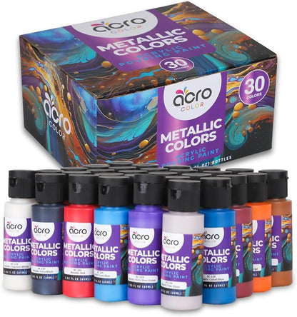 Acrylic Pouring Paint Set | 30 Vibrant Colors Including An Array Of Metallic by AcroColor