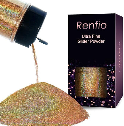 Renfio Holographic Ultra Fine Glitter Powder Metallic Resin Glitter 2.11 Oz PET by Renfio