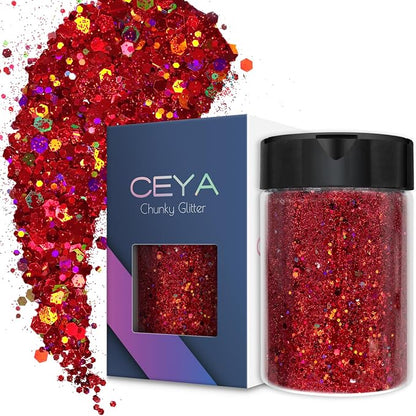 Ceya Holographic Chunky Glitter, 4.9oz/ 140g Wine Red Craft Glitter Powder by CEYA