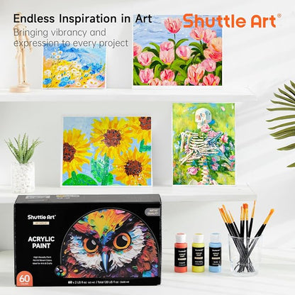 72 Pack Acrylic Paint Set, Shuttle Art 60 Colors Acrylic Paint Including Extra - Image 9