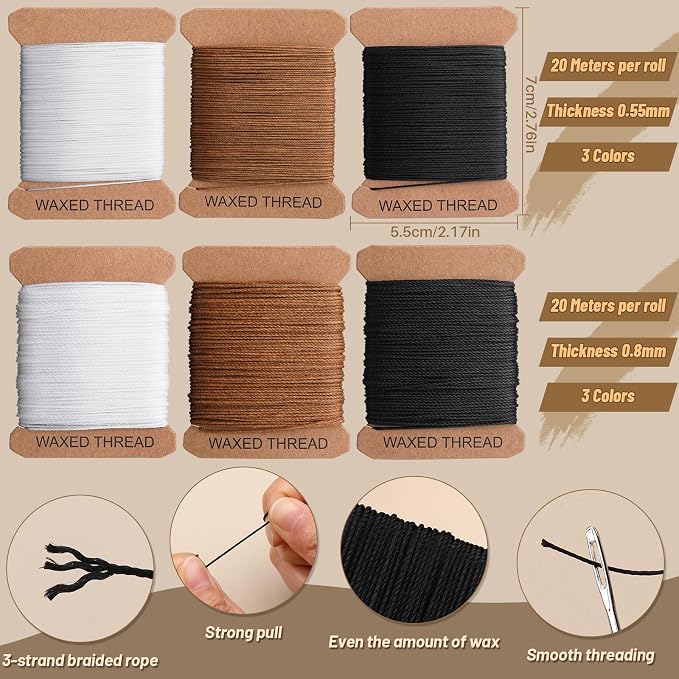 IMZAY 132 Yards Upholstery Repair Kit, 0.55MM and 0.8MM Waxed Sewing Thread - Image 3