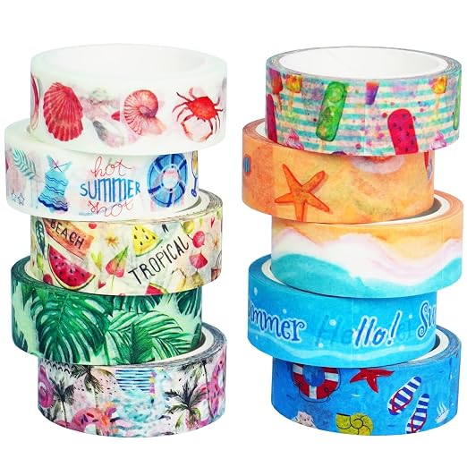 YUBBAEX 10 Rolls Four Seasons Washi Tape Set Beach Ice Cream Masking Decorative by YUBBAEXWashiTapes-MyBulletJournalFriends