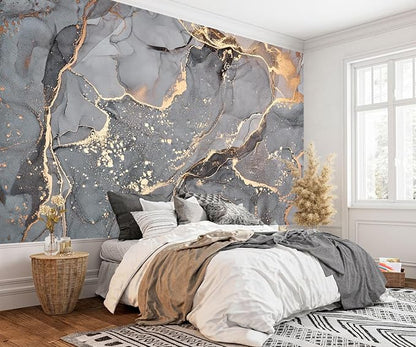 AFZEVEB-Gray and Gold Marble Wallpaper Wall murals - Image 2
