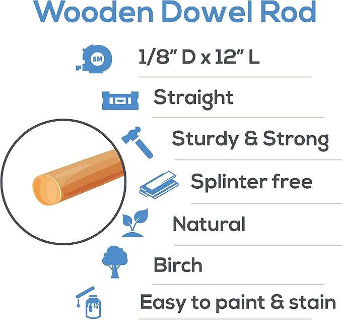 Dowel Rods Wood Sticks Wooden Dowel Rods 1/8 x 12 Inch Unfinished Hardwood - Image 4