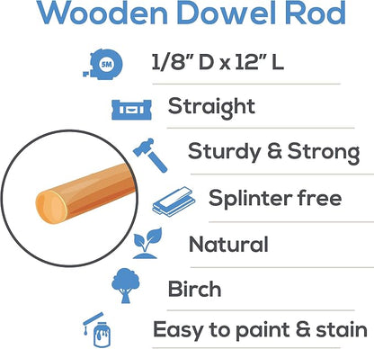 Dowel Rods Wood Sticks Wooden Dowel Rods 1/8 x 12 Inch Unfinished Hardwood - Image 4