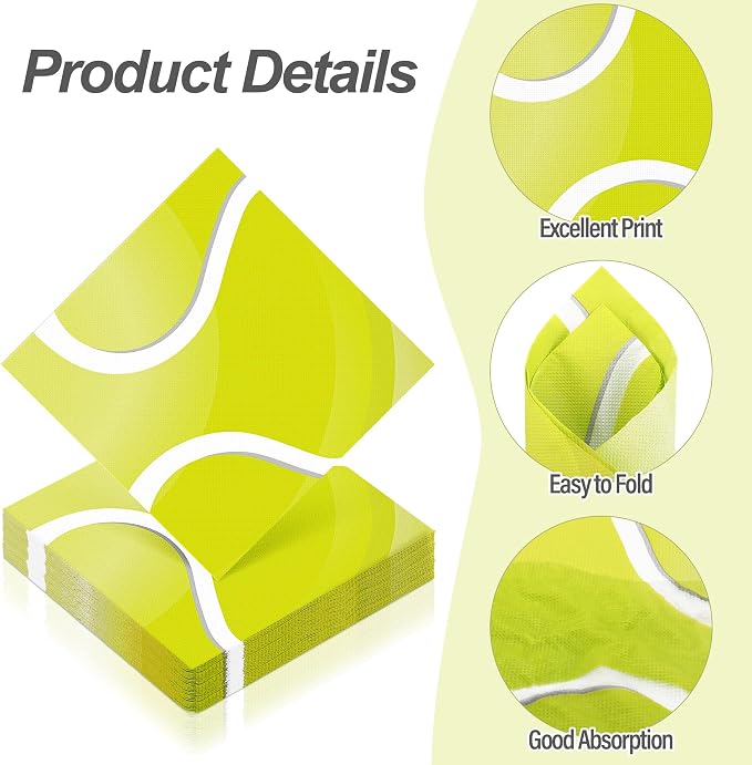 Aodaer 48 Pieces Tennis Paper Napkins Disposable Tennis Party Napkins Tennis - Image 3