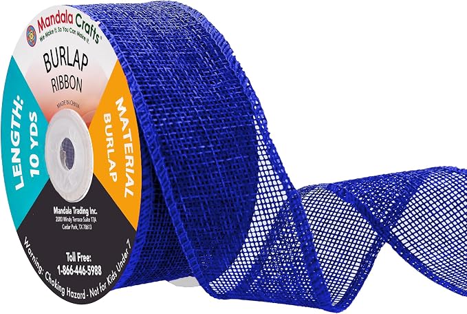 Mandala Crafts Royal Blue Burlap Ribbon 1.5 Inches Wide Jute Ribbons by MandalaCrafts