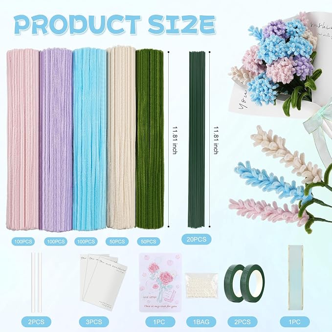 400 Pcs Soft Craft Pipe Cleaners Flowers, 5 Colors Chenille Stems Bulk - Image 5