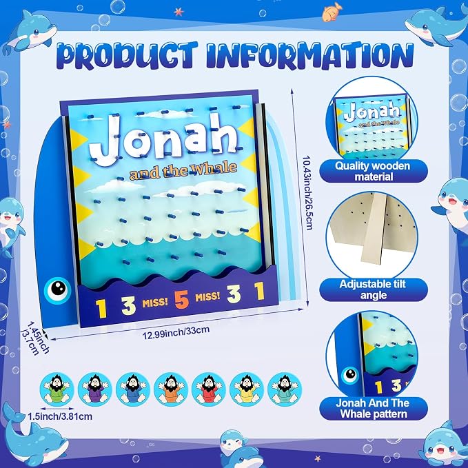 8 Pcs Jonah and The Whale Halloween Disk Drop Game Wood Tabletop Religious Disc - Image 2