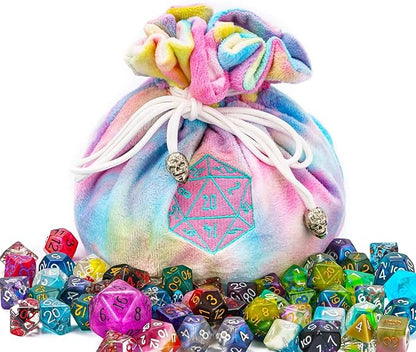 Large Dice Bags with Pockets Rainbow Storage Bag D20 Logo by KSNDie