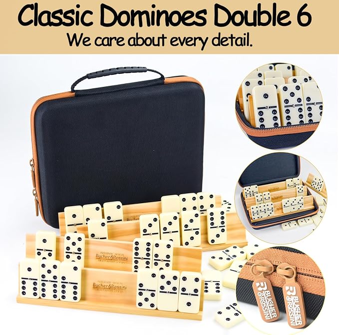 Dominos Set Adults with 4 Domino Racks Double Six Dominoes set in Portable Case - Image 6