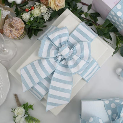 MEEDEE Blue White Stripe Ribbon 2.5 Inch Light Blue Wired Ribbon - Image 3