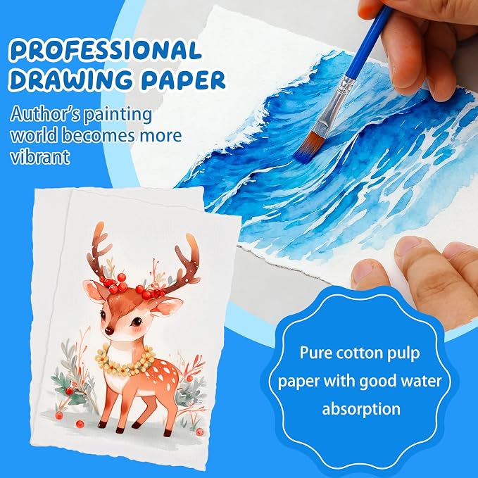 Lunarm Watercolor Paper 25 Sheets, Deckled Edge Paper 300 GSM 4 x 6 inch - Image 6
