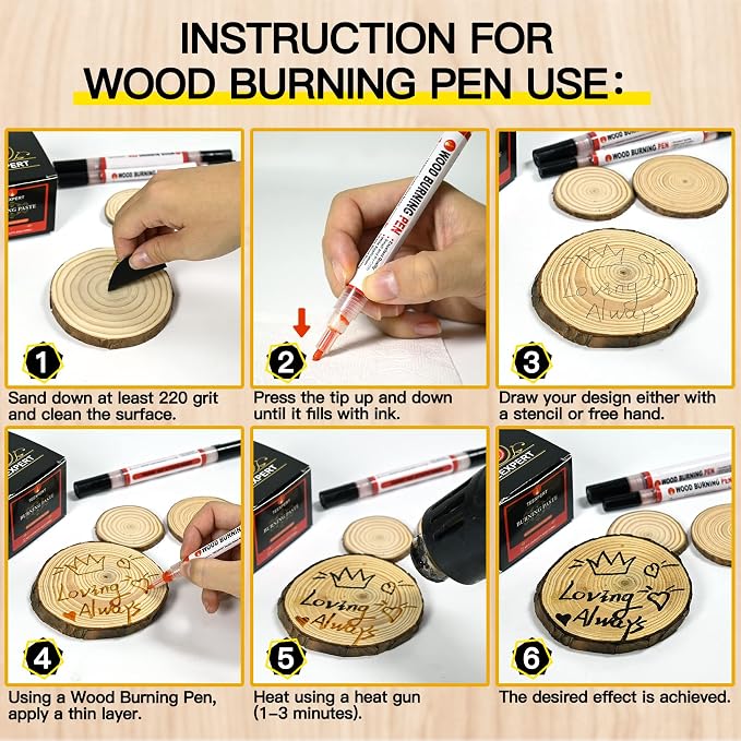 Teexpert Wood Burning Gel Pen Kit, 4 OZ Paste, 2 Double-Sided Scorch Pens - Image 5