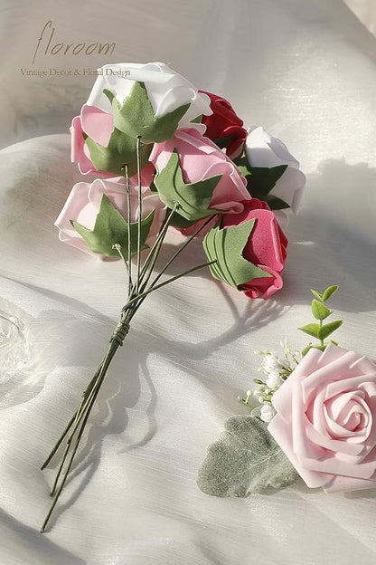 Floroom Artificial Flowers 25pcs Real Looking Blush Pink Ombre Colors Foam Fake - Image 6