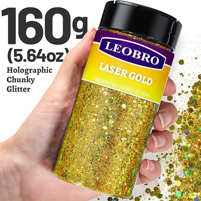 LEOBRO Gold Glitter, 160g/5.64oz Holographic Chunky Glitter - Image 2