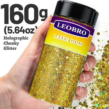 LEOBRO Gold Glitter, 160g/5.64oz Holographic Chunky Glitter - Image 2