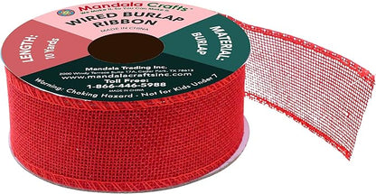 Mandala Crafts Red Burlap Wired Ribbon 1.5 Inches Wide Jute Ribbons - Image 2