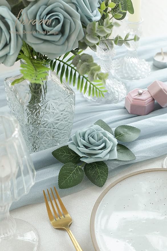 Floroom Artificial Flowers 25pcs Real Looking Dusty Blue Foam Fake Roses - Image 4