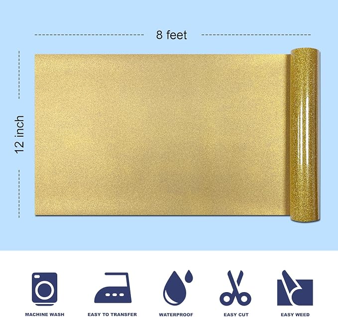 Golden Glitter HTV Heat Transfer Vinyl, - Image 2