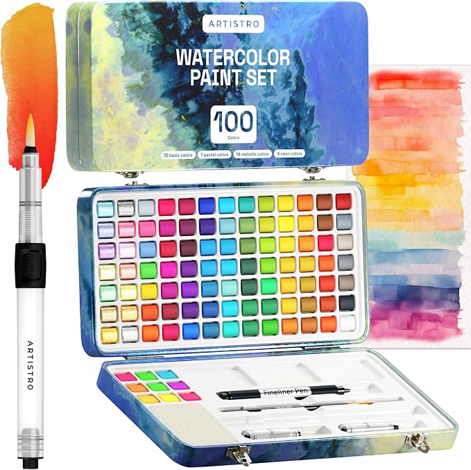 ARTISTRO Watercolor Paint Set, 100 Vivid Colors in Portable Box, Palette set by ARTISTRO