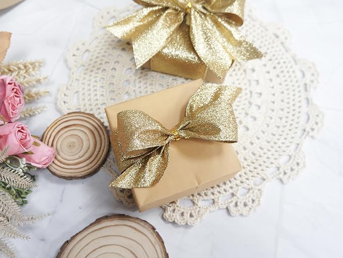 CT CRAFT LLC Glitter Wired Ribbon 1.5" x 20 Yards Light Gold - Image 5