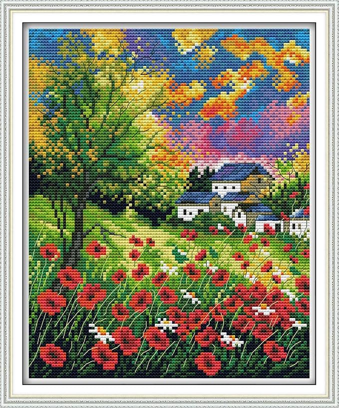 Maydiyer 11CT Stamped Cross Stitch Kits Pre-Printed Embroidery Kit Flowers by MaydiyerCrossStitchKits