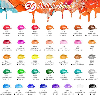 Caliart Acrylic Paint Set with 12 Brushes, 36 Colors Art Craft Paints Gifts - Image 2