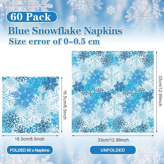60 Pcs Winter Snowflake Cocktail Paper Napkins 6.5 x 6.5 Inches Disposable - Image 2