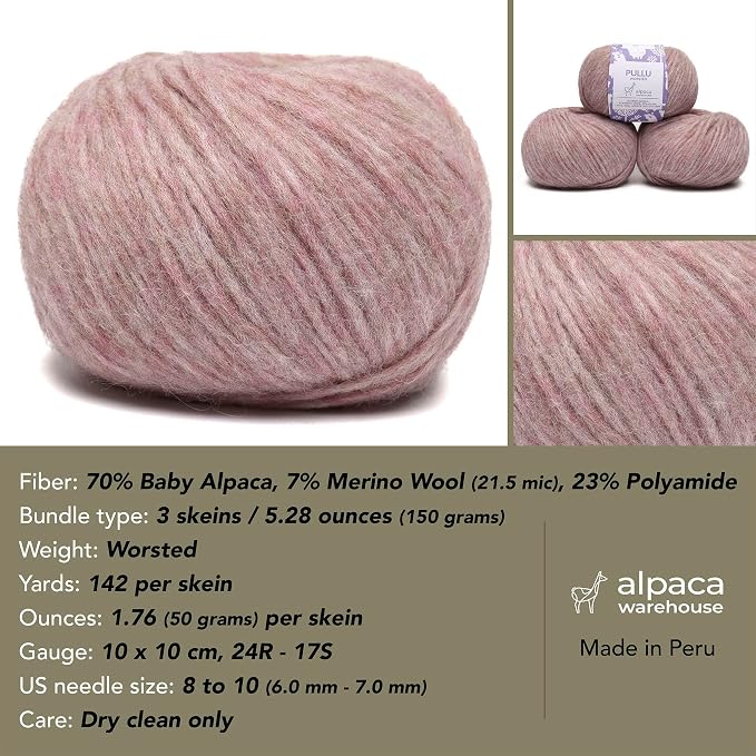 Pullu - Baby Alpaca Merino Wool Yarn Set of 3 Skeins Worsted Weight - Sourced - Image 3