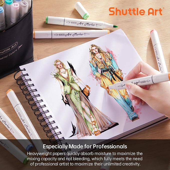 Shuttle Art Marker Pad, 8.3”x8.9” Portable Square Sketchbook, 80 Sheets Marker - Image 4