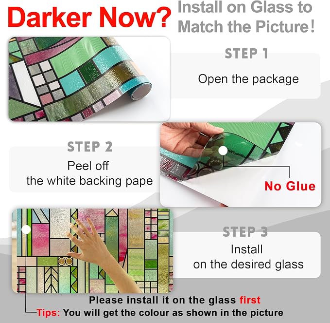 3D Stained Glass Window Privacy Film, Heat Control UV Blocking Static Cling - Image 2
