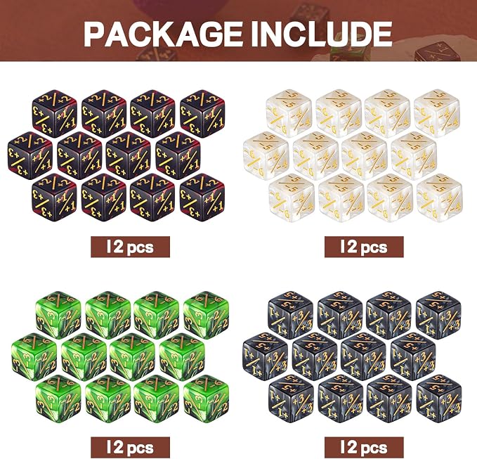 Sumind 48 Pcs Magic Life Counter Dice -1/+1 Counters Commander Buff Tokens 6 - Image 2