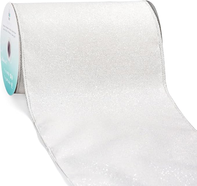 CT CRAFT LLC Glitter Wired Ribbon 6" x 10 Yards White by CTCRAFTLLC