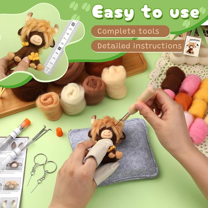 Yizzvb Needle Felting Kit, Highland Cow Family Needle Felt Beginner Kits - Image 3