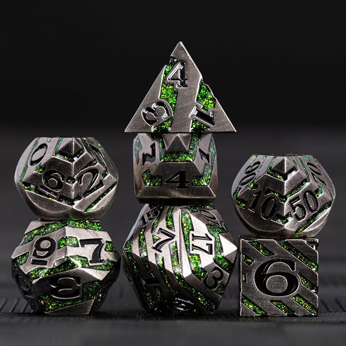 Stripe Metal Dice Set D&D, RPG Polyhedral Dice Set - Image 2