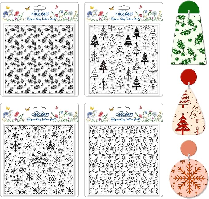CHGCRAFT 4 Pcs Christmas Elements Polymer Clay Texture Sheets Snowflakes by chgcraft
