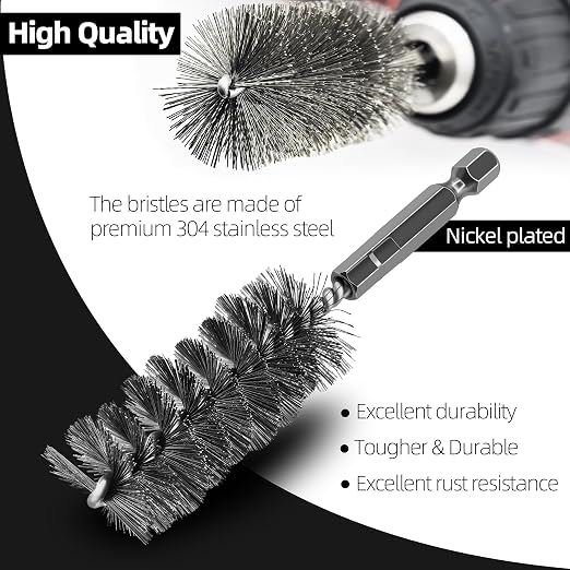 ASNOMY 7Pcs Wire Bore Brush for Drill, 5/16"-1” Stainless Steel Copper Pipe - Image 2