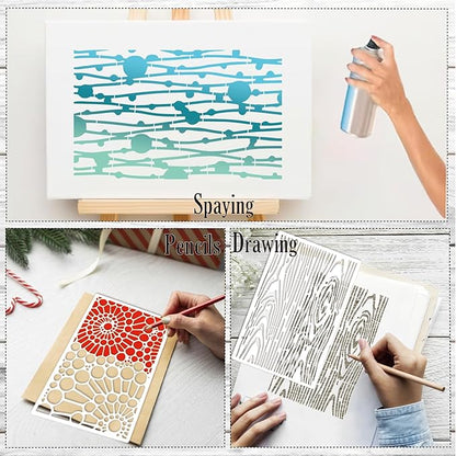 8 Pieces Stencils for Crafts Reusable Texture Spider Stencils Net Wood Grain - Image 4