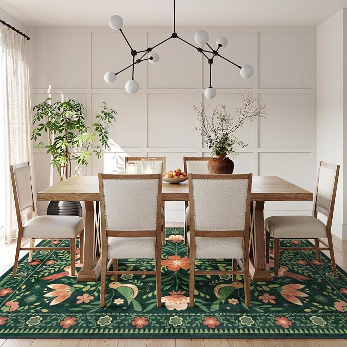 Morebes Washable Rugs 9x12 for Living Room, Large Bird Floral Area Rug Non Slip - Image 2