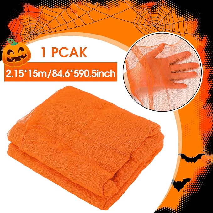 Boao Halloween Cheese cloth 84.65 x 590.55 Inch Orange Cheesecloth Roll - Image 2