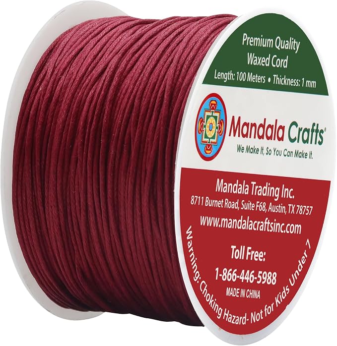 Mandala Crafts 1mm 109 Yards Dark Red Cotton Waxed Cord - Image 2