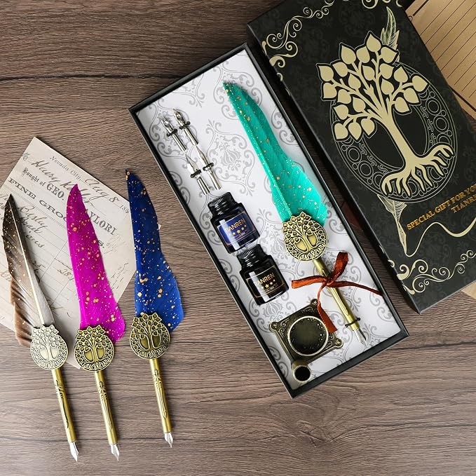 Feather Pen and Ink Set, quill pen ink set, Antique Calligraphy Pen - Image 3
