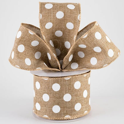 Burlap Ribbon Wired, Farmhouse Rustic White Dots Ribbon - Image 6