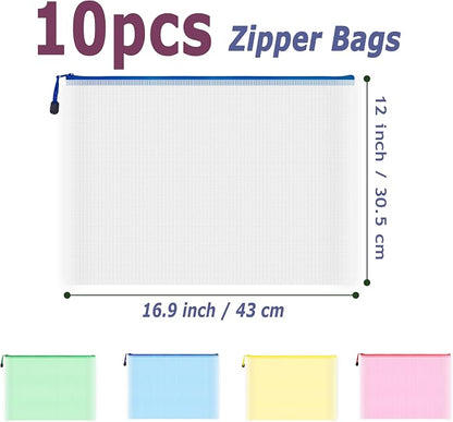 AUSTARK 10 Pcs Zipper File Bags, Waterproof Plastic Mesh Pouch - Image 2