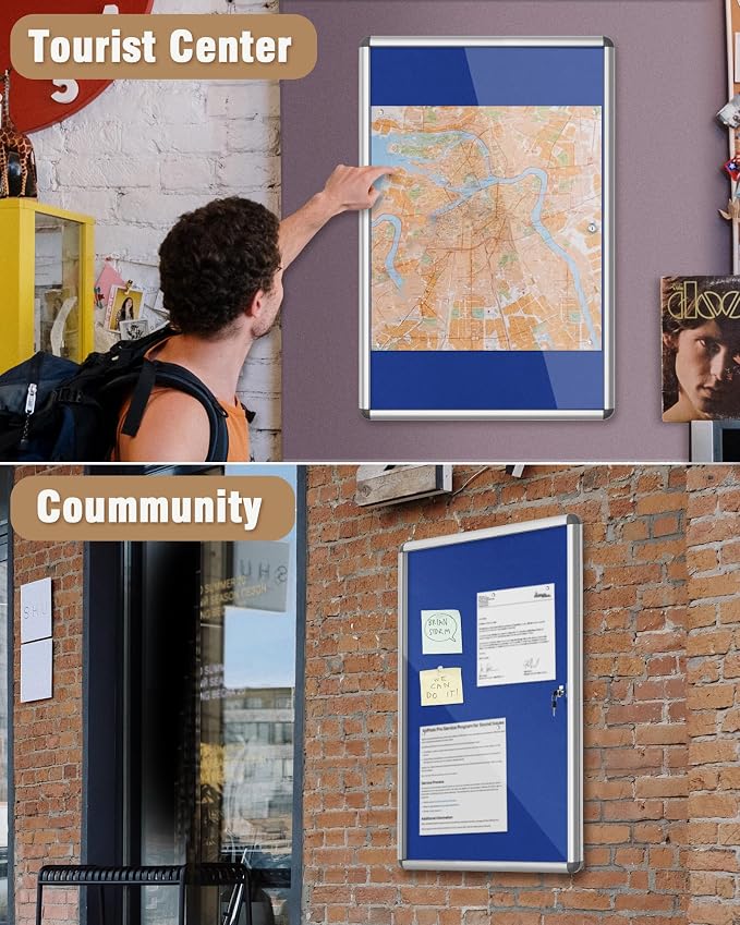 36"x24" Enclosed Bulletin Board, Lockable Weather-Resistant Aluminum Cork - Image 8
