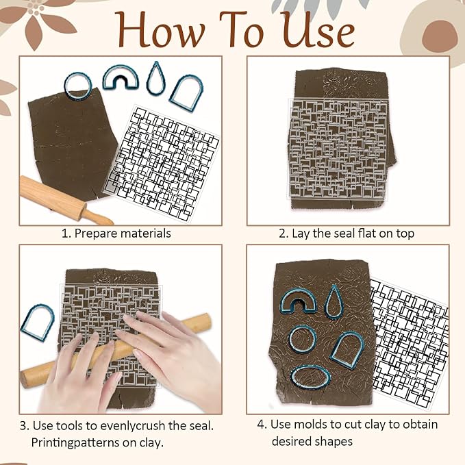 CHGCRAFT 4 Pcs Graffiti Grid Polymer Clay Texture Sheets Abstract Squares - Image 3