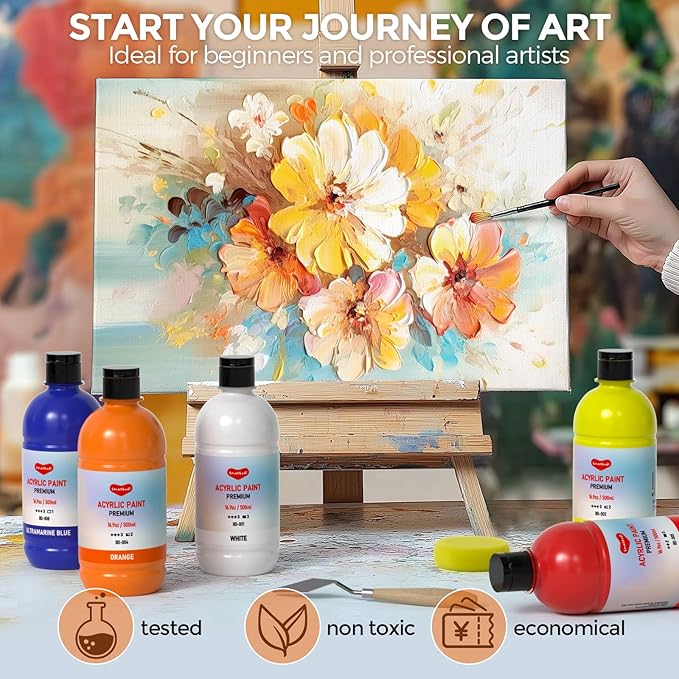 25 Colors Large Acrylic Paint Set, Bulk Acrylic Paint Non-Toxic Art Painting - Image 6