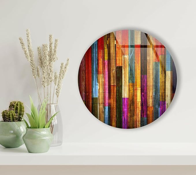My Photostation.com 24'' Diameter Colorful Wood Pattern Round Glass Wall Art - Image 5